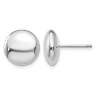 14K White Gold 12mm Polished Puffed Round Button Post Earrings view 1