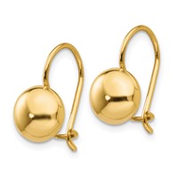 14K 8mm Polished Button Kidney Wire Earrings view 2