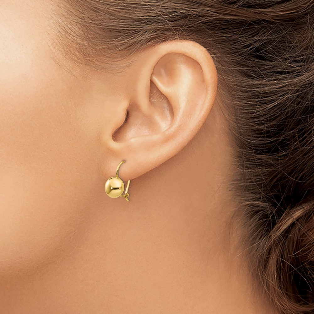 14k Polished 8mm Button Kidney Wire Earrings (H1031)