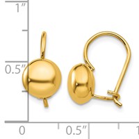 14K 8mm Polished Button Kidney Wire Earrings view 4