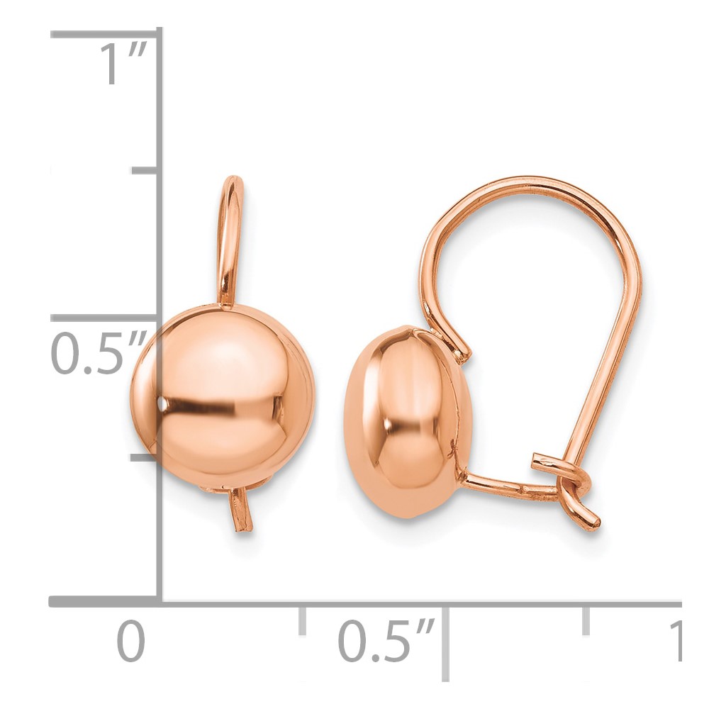 14k Rose Polished 8mm Button Kidney Wire Earrings (H1033)
