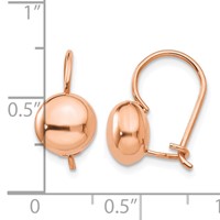 14K Rose Gold 8mm Polished Button Kidney Wire Earrings view 4