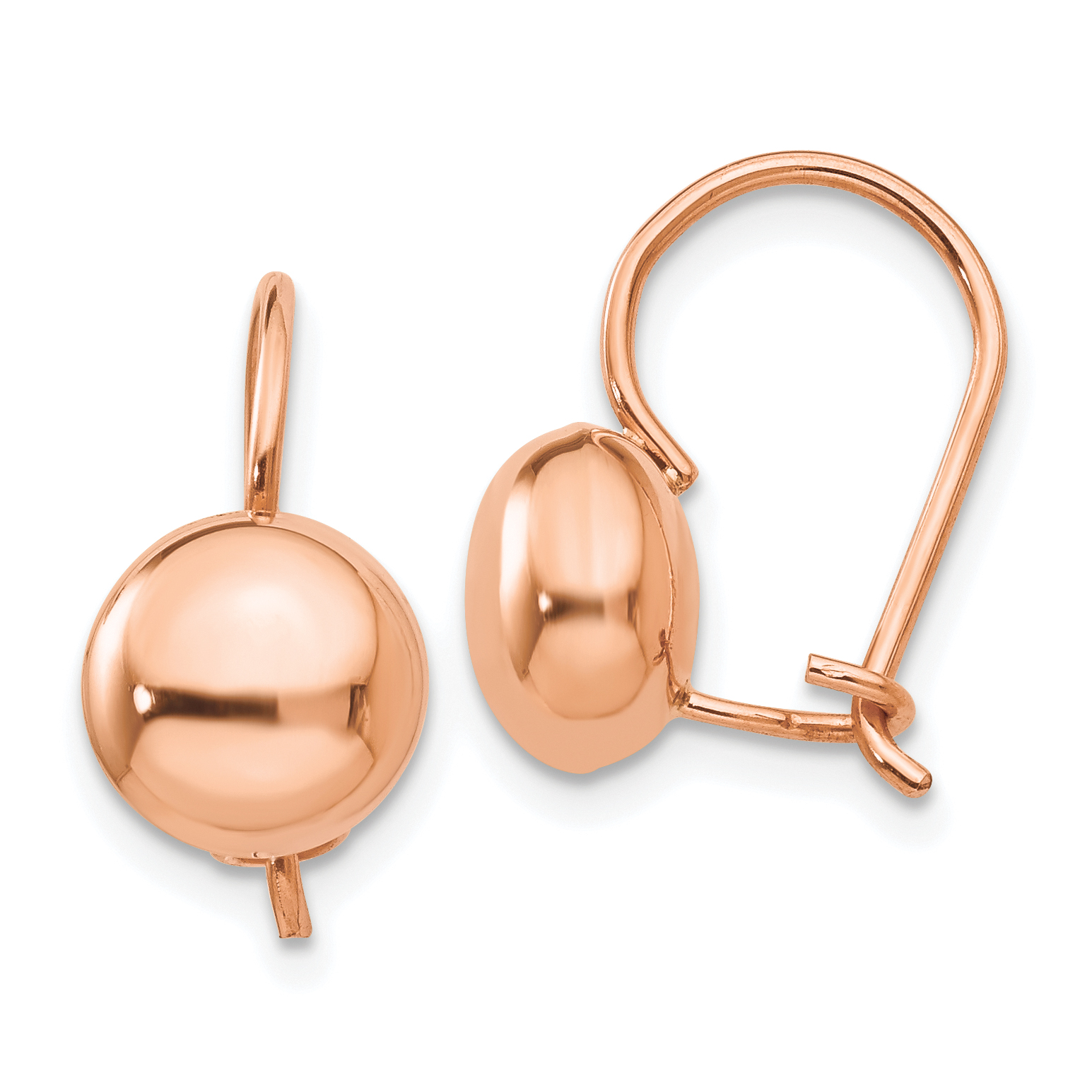 14k Rose Polished 8mm Button Kidney Wire Earrings (H1033)