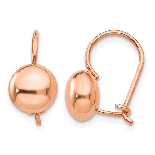 14K Rose Gold 8mm Polished Button Kidney Wire Earrings