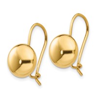 14K 10.5mm Yellow Gold Polished Button Kidney Wire Earrings view 2
