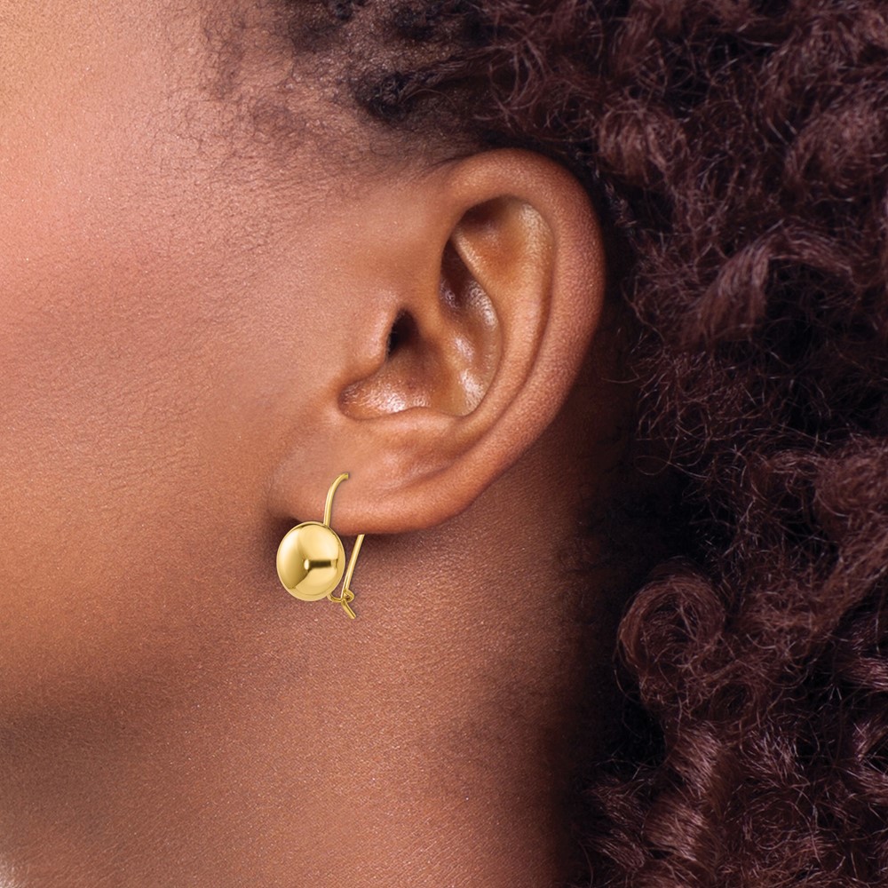 14k Polished 10.5mm Button Kidney Wire Earrings (H1034)