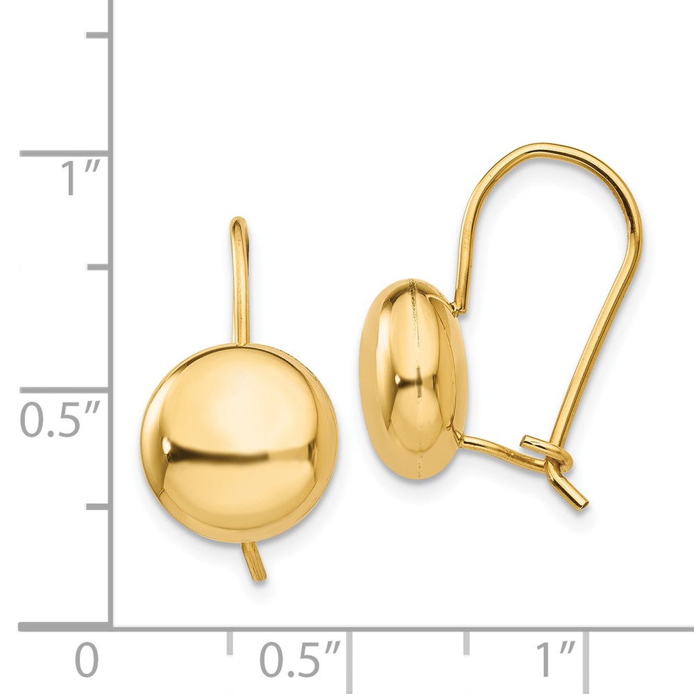14k Polished 10.5mm Button Kidney Wire Earrings (H1034)