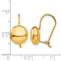 14K 10.5mm Yellow Gold Polished Button Kidney Wire Earrings view 4