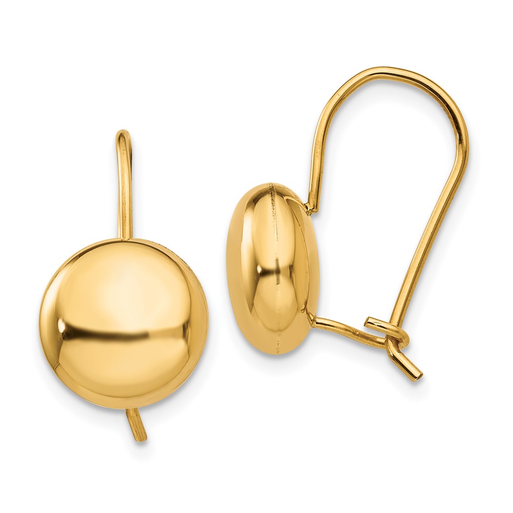 14k Polished 10.5mm Button Kidney Wire Earrings (H1034)