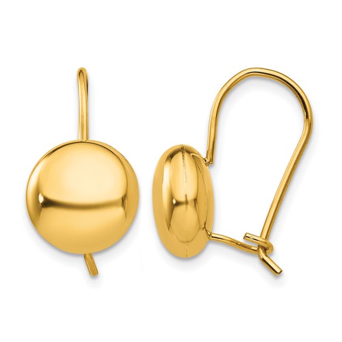 14K 10.5mm Yellow Gold Polished Button Kidney Wire Earrings