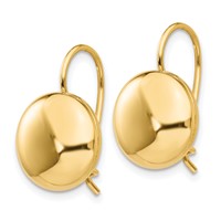 14K 12mm Yellow Gold Polished Button Kidney Wire Earrings view 2