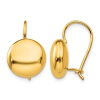 14K 12mm Yellow Gold Polished Button Kidney Wire Earrings view 1