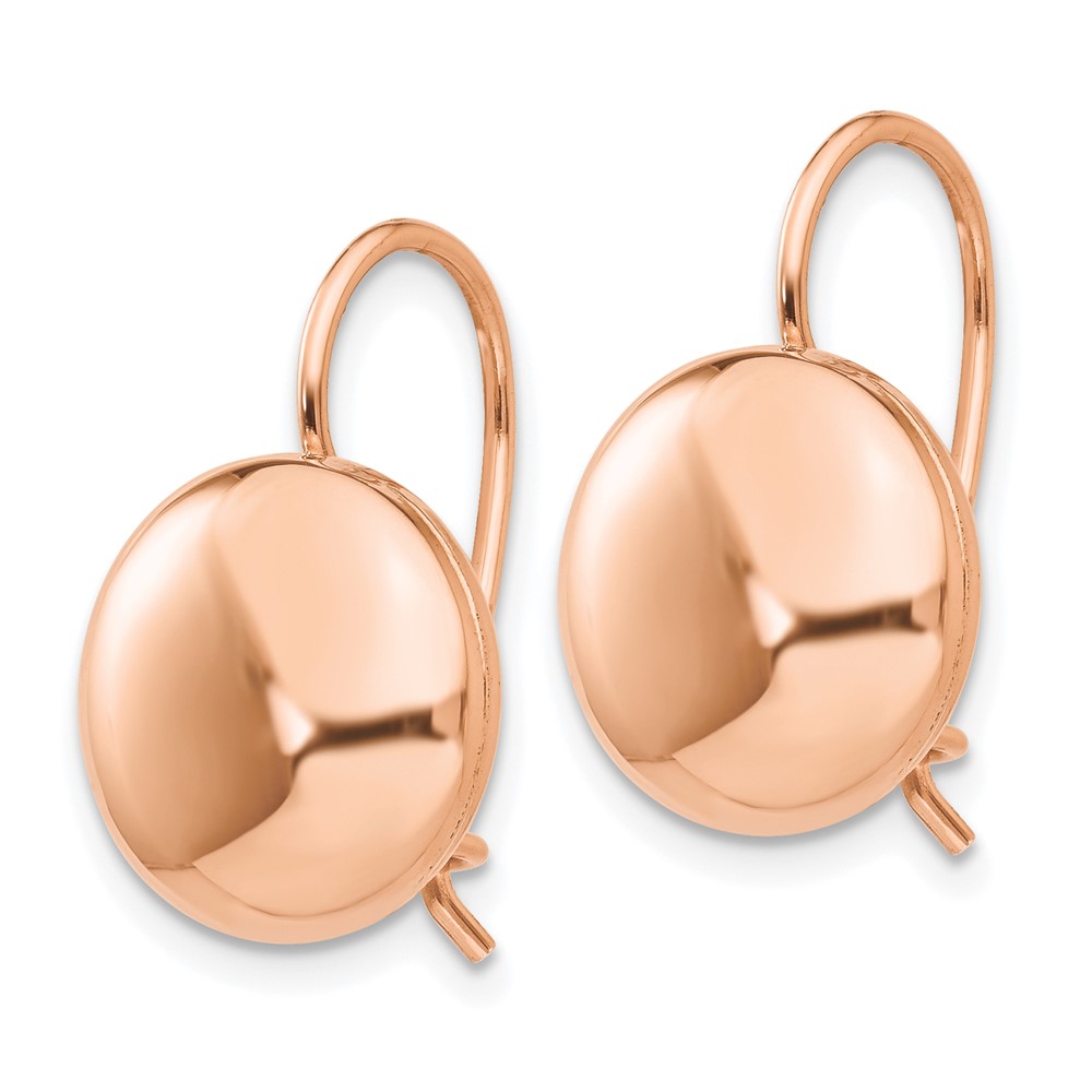 14k Rose Polished 12mm Button Kidney Wire Earrings (H1039)