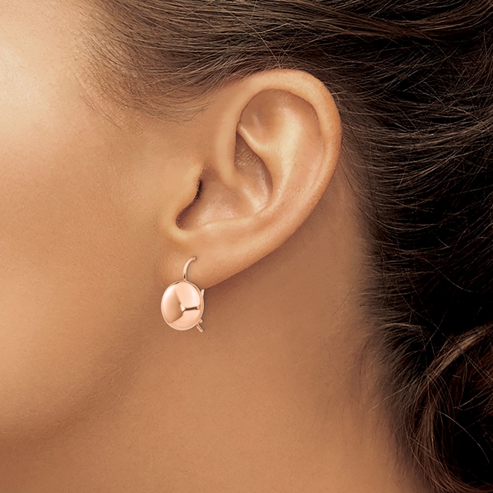 14k Rose Polished 12mm Button Kidney Wire Earrings (H1039)