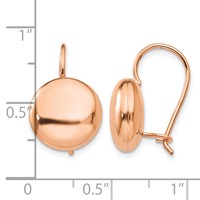 14K Rose Gold 12mm Polished Button Kidney Wire Earrings view 4