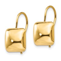 14K 9.5mm Yellow Gold Polished Puffed Square Kidney Wire Earrings view 2