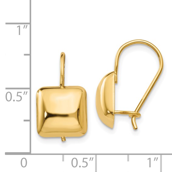 14k 9.5mm Polished Puffed Square Kidney Wire Earrings