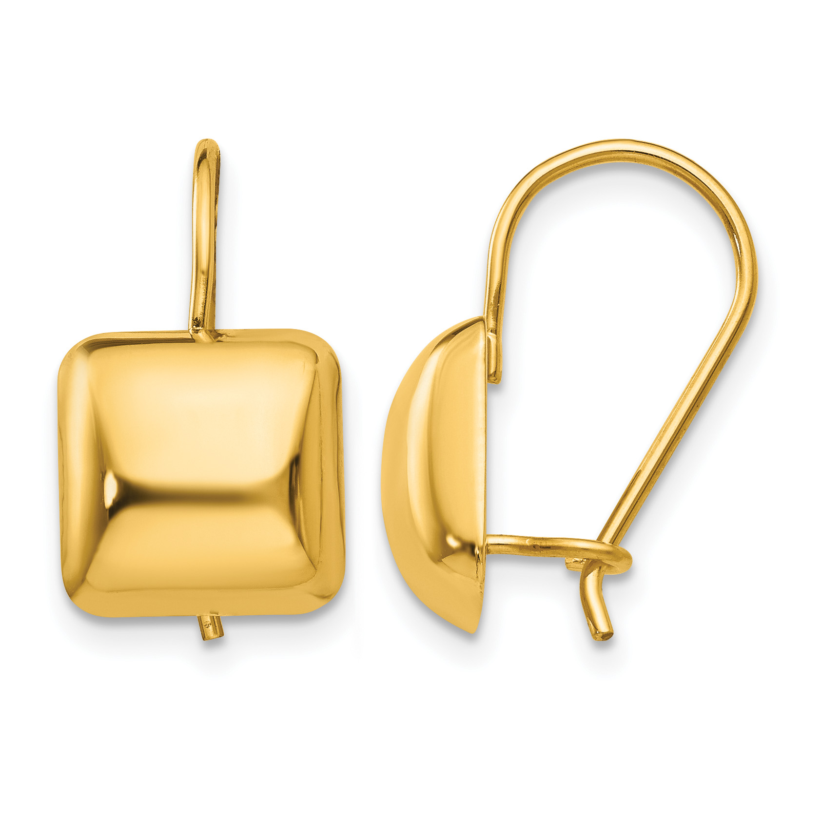 14k Polished 9.5mm Puffed Square Kidney Wire Earrings (H1040)