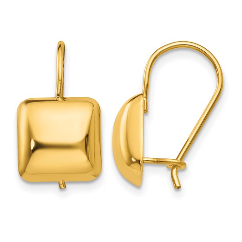 14K 9.5mm Yellow Gold Polished Puffed Square Kidney Wire Earrings