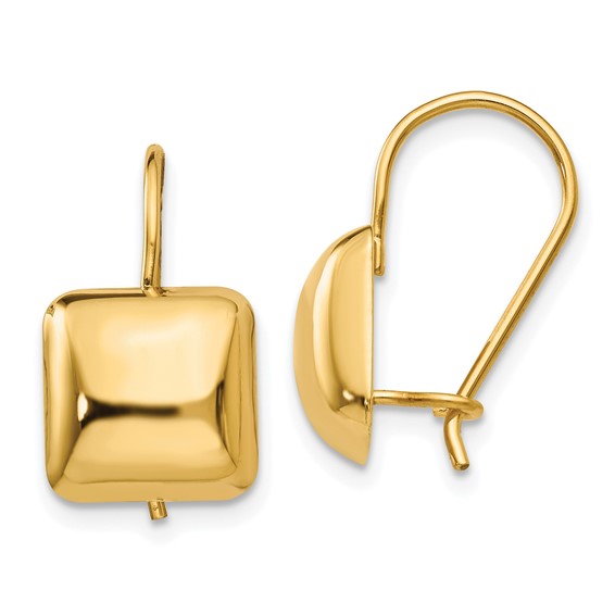 14k 9.5mm Polished Puffed Square Kidney Wire Earrings