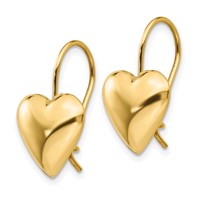 14K 11.5mm Yellow Gold Polished Puffed Heart Kidney Wire Earrings view 2