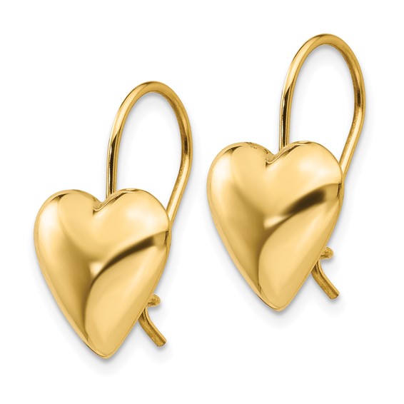 14k 11.5mm Polished Puffed Heart Kidney Wire Earrings
