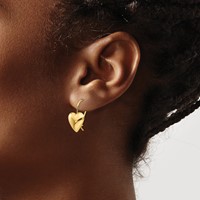 14K 11.5mm Yellow Gold Polished Puffed Heart Kidney Wire Earrings view 3