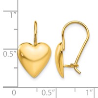14K 11.5mm Yellow Gold Polished Puffed Heart Kidney Wire Earrings view 4