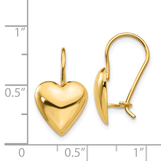 14k 11.5mm Polished Puffed Heart Kidney Wire Earrings