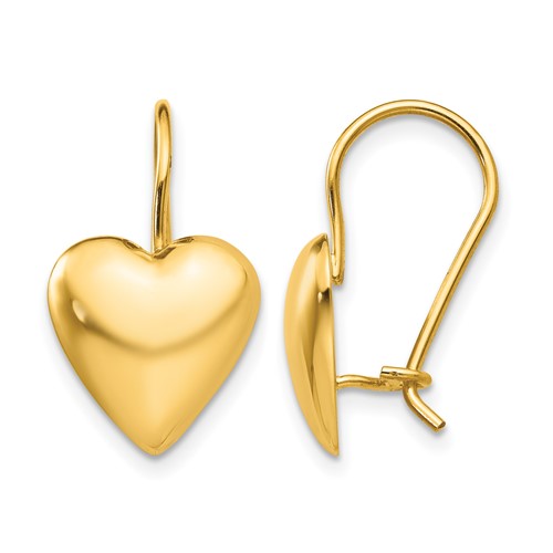 14K 11.5mm Yellow Gold Polished Puffed Heart Kidney Wire Earrings