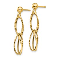 14K Yellow Gold Polished Textured Twisted Link Dangle Post Earrings view 2