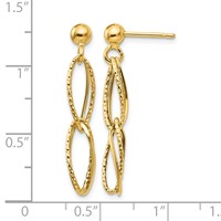 14K Yellow Gold Polished Textured Twisted Link Dangle Post Earrings view 4