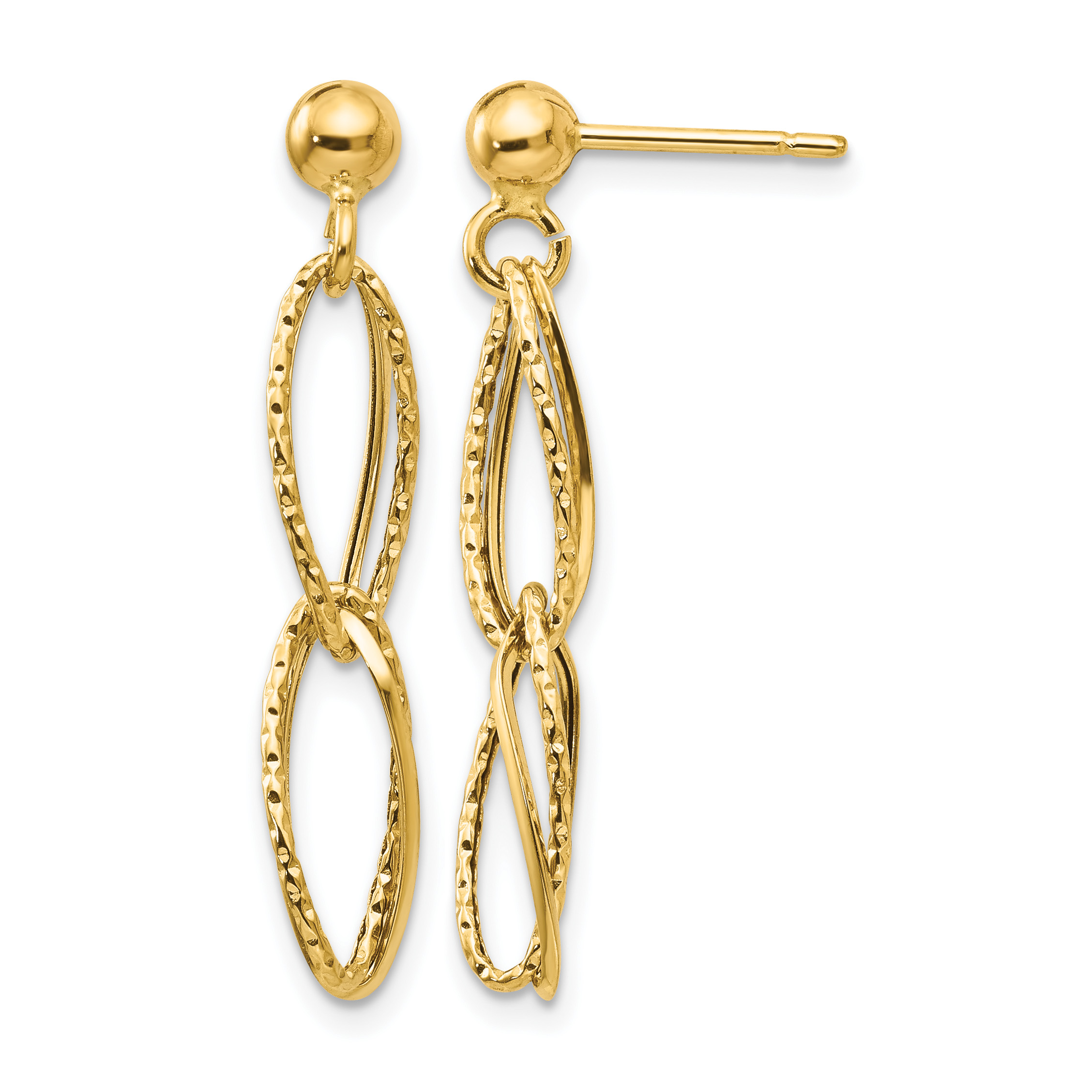14k Gold Polished Textured Post Dangle Earrings (H1056)