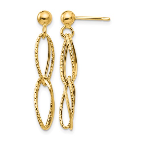 14K Yellow Gold Polished Textured Twisted Link Dangle Post Earrings