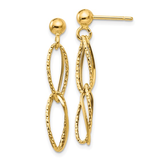 14k Polished Textured Twisted Link Dangle Post Earrings