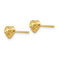 14K Yellow Gold Diamond-cut Puffed Heart Post Stud Earrings view 2