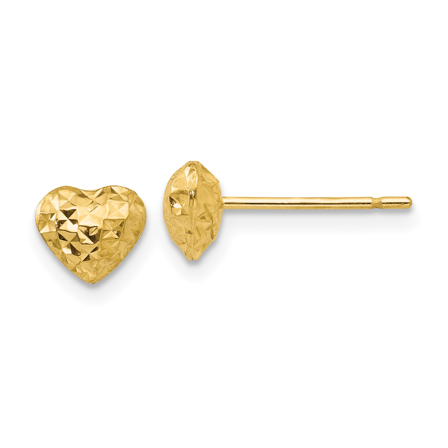 14K Diamond Cut Puffed Heart Post Stud Earrings (H1066)
