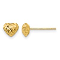 14K Yellow Gold Diamond-cut Puffed Heart Post Stud Earrings view 1