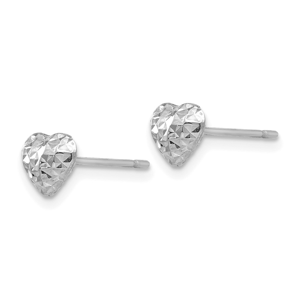 14K White Gold Diamond Cut Puffed Heart Post Stud Earrings (H1066W)