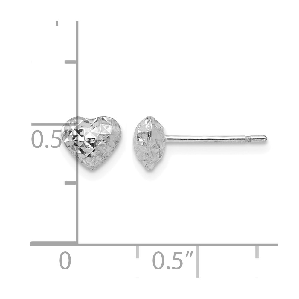 14K White Gold Diamond Cut Puffed Heart Post Stud Earrings (H1066W)