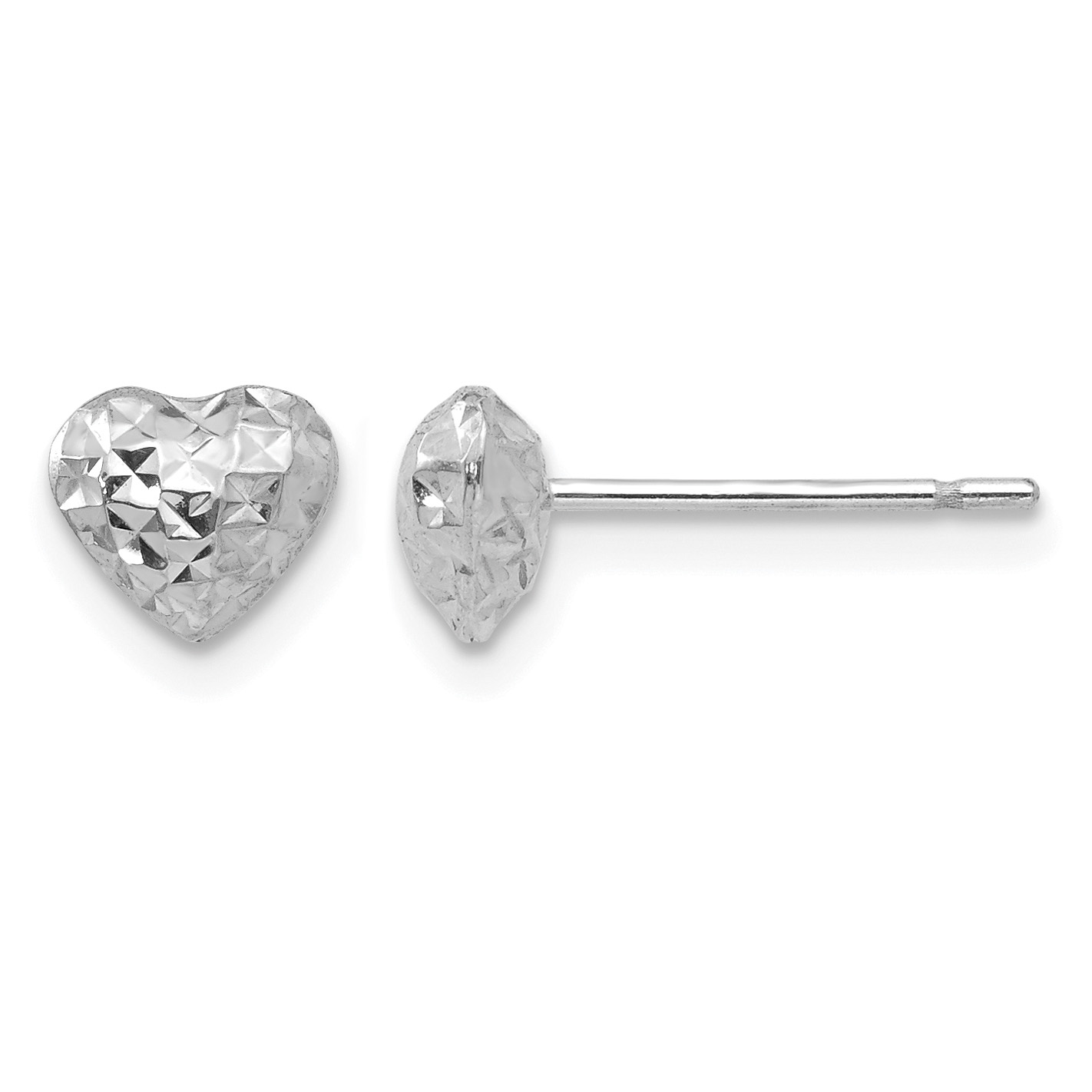 14K White Gold Diamond Cut Puffed Heart Post Stud Earrings (H1066W)