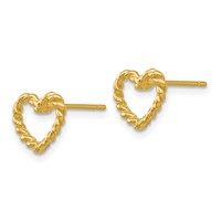 14K Yellow Gold Polished Open Twisted Heart Post Earrings view 2