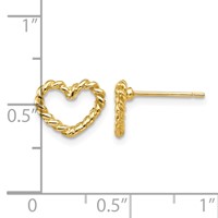 14K Yellow Gold Polished Open Twisted Heart Post Earrings view 4