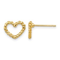 14K Yellow Gold Polished Open Twisted Heart Post Earrings view 1