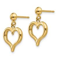 14K Polished Open Heart Dangle Post Earrings view 2