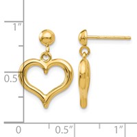 14K Polished Open Heart Dangle Post Earrings view 4
