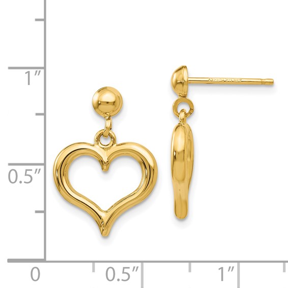 14K Polished Open Heart Dangle Post Earrings
