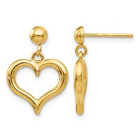 14K Polished Open Heart Dangle Post Earrings view 1