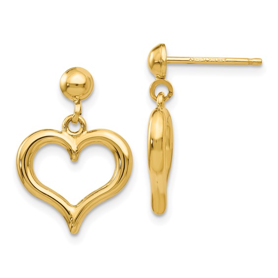 14K Polished Open Heart Dangle Post Earrings