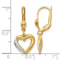 14K and White Rhodium Textured and Polished Heart Leverback Earrings view 4
